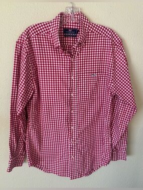 Vineyard Vines Performance Cotton Skysail Red & White Gingham Shirt Size: Small